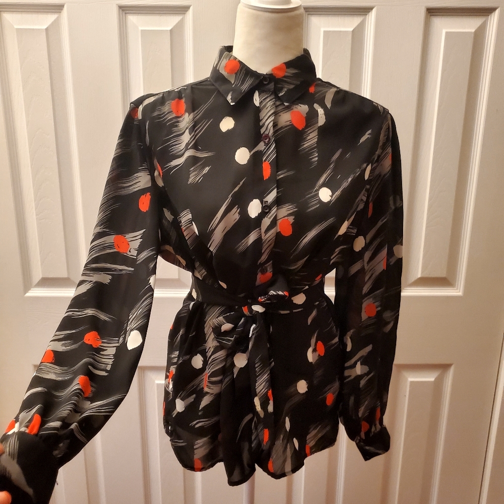 Vintage printed tie waist bouse
